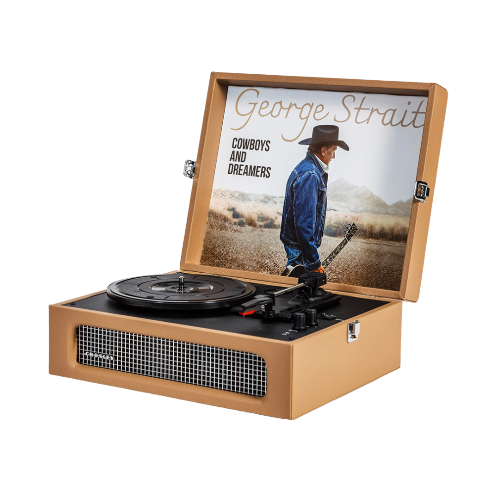 Crosley Brands George Strait Record Player Open Diagonal View 